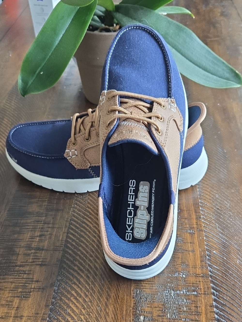 Skechers Men's Navy and Tan Canvas Boat Shoes
